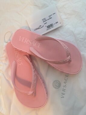 Versace Greca pink candy pool slide sandal flip flop